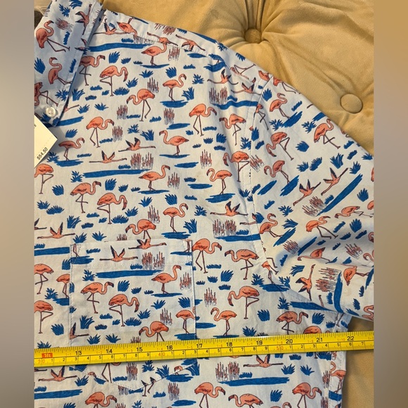 NWT J.Crew Men’s Short sleeve Button Down Shirt L Blue Flamingo Print NWT Cotton - Picture 9 of 9